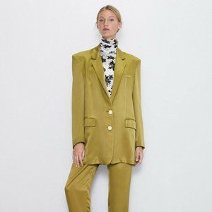 Zara Olive Green Satin Blazer